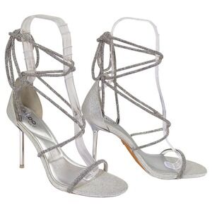 ALDO Caladonia Silver Rhinestone Lace-Up Stiletto Strappy Heeled Sandal Size 8.5